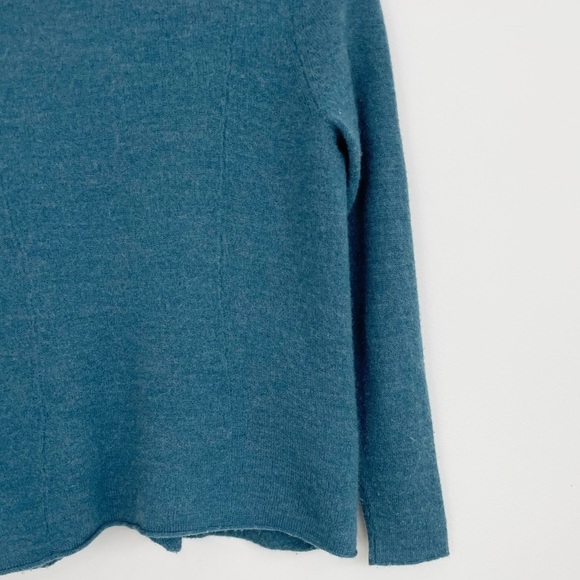 Eileen Fisher Merino Wool Teal Draped Open Front Long Sleeves Sweater Cardigan S - Picture 12 of 16